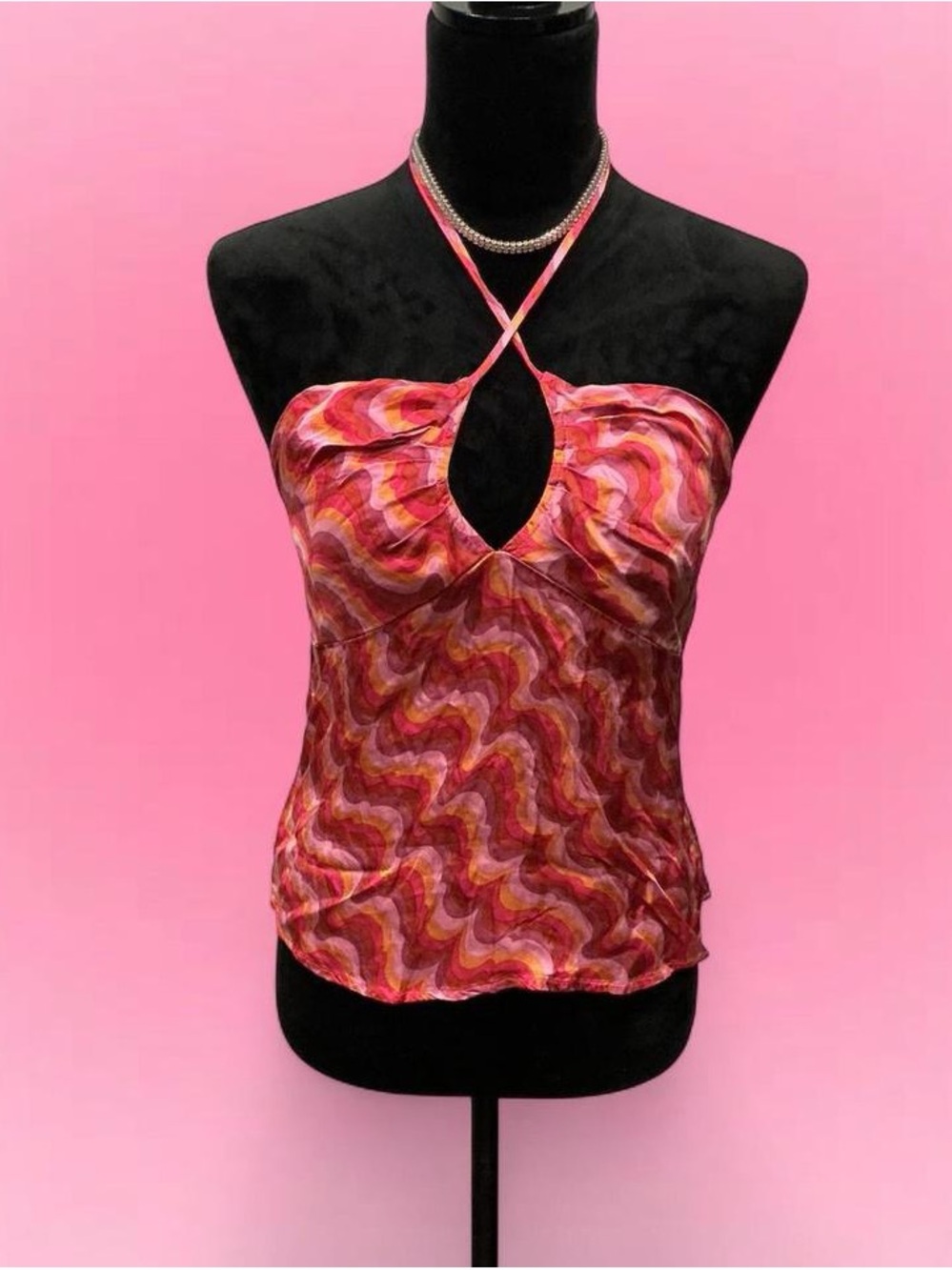 Forever 21 Pink & Red Wave Halter Cami